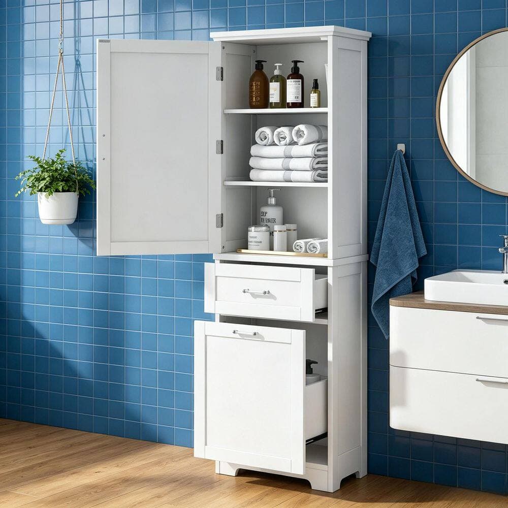 Lycvki 20 in. W x 13.50 in. D x 68.4 in. H White Linen Cabinet with Door and 2-Shelves for Bathroom (2)