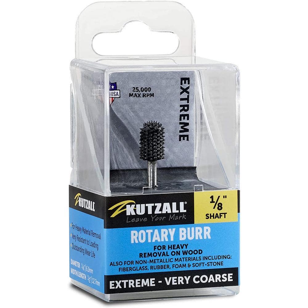 KUTZALL Ball Nose Burr, 1/8 in. Shaft, Head Diameter 1/4 in. x Head Length 1/2 in., Tungsten Carbide Teeth, Very Coarse (2)