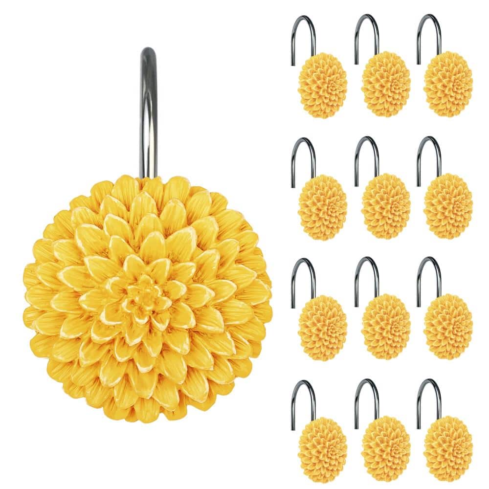 Unbranded Decorative Floral Shower Curtain Hooks, Dahlia Pinnata Resin Rings, Yellow Bath Decor, 12 Pack Sets Now