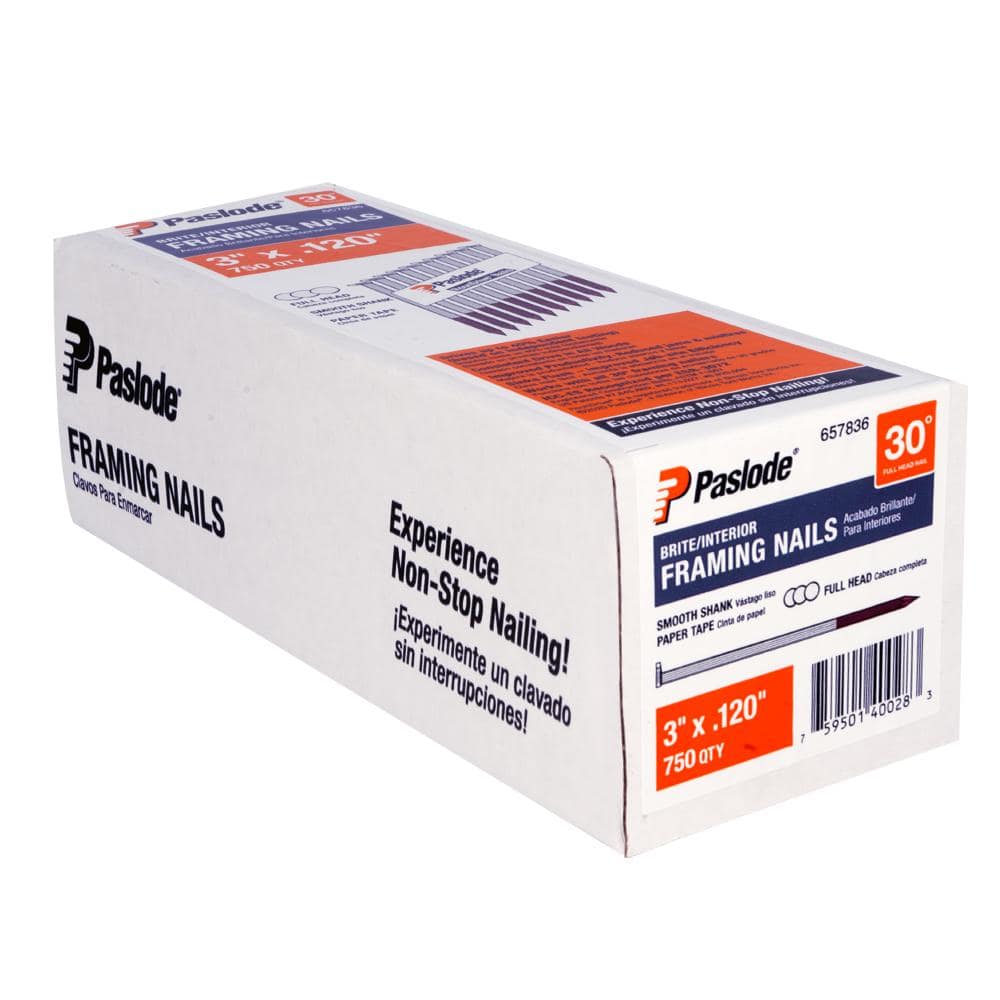 Paslode 0.120 Round Drive 30-Degree Brite Steel Smooth Shank Paper Tape Framing Nails ( per Box) (3)