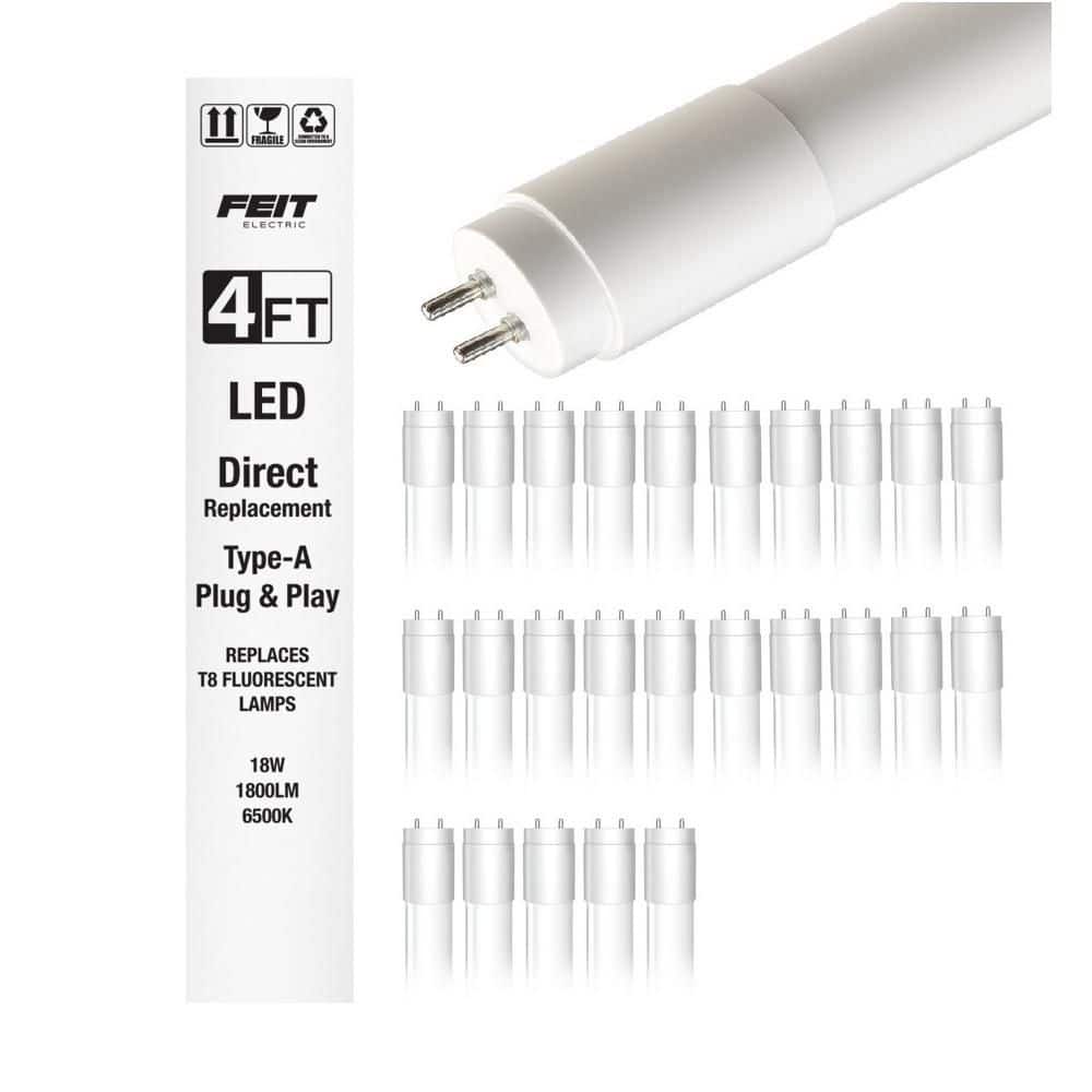 Feit Electric 18-Watt 4 ft. T8 G13 Type A Plug and Play Linear LED Tube Light Bulb, Daylight Deluxe 6500K (25-Pack) (2)