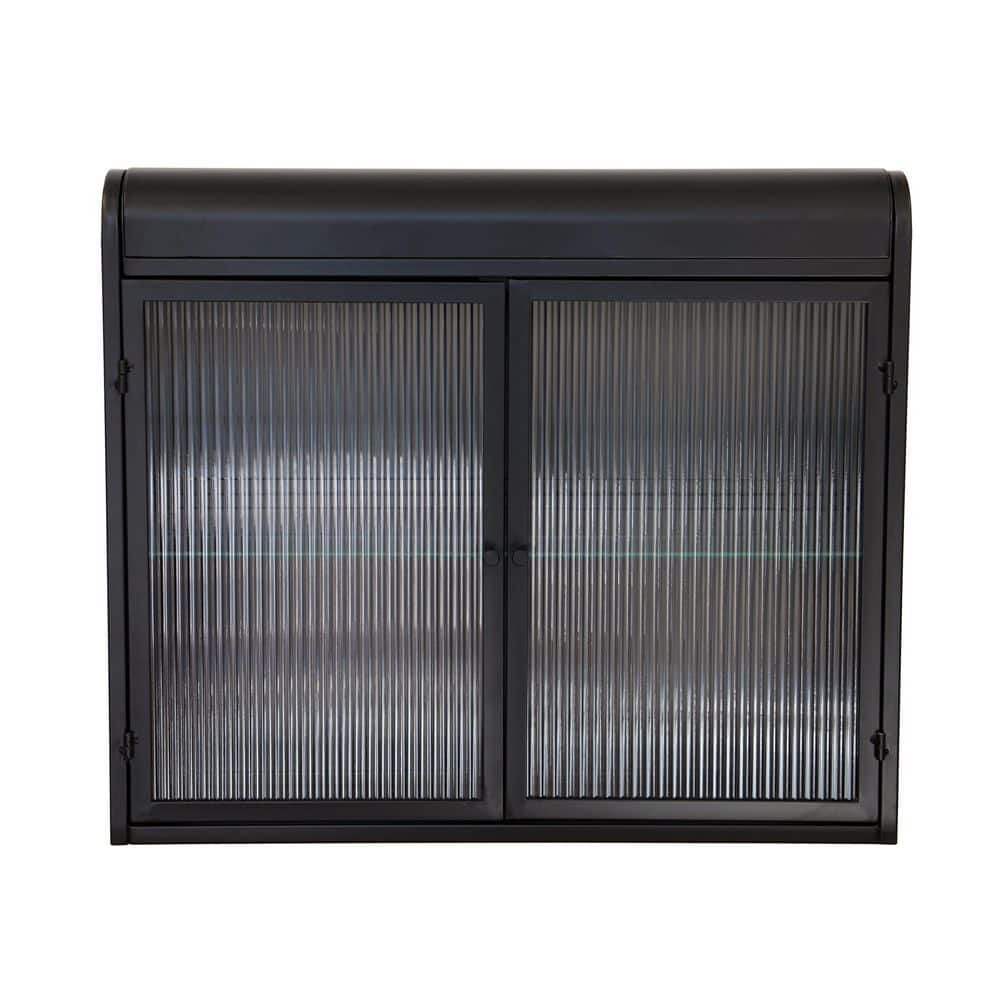 Tahanbath 7.87 in. W x 27.55 in. D x 23.62 in. H Bathroom Storage Wall Cabinet in Black with Glass Doors and 2 Shelves (1)