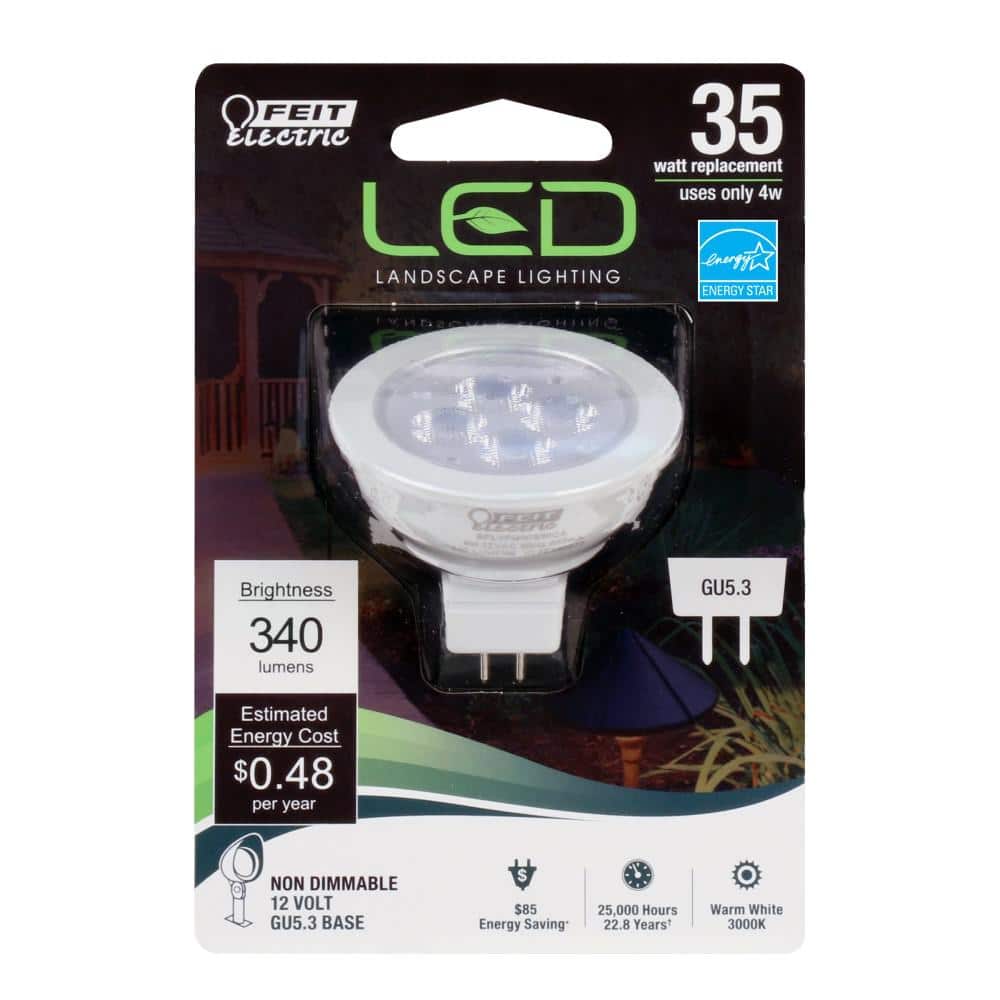 Feit Electric 35-Watt Equivalent MR16 GU5.3 Bi-Pin CEC 12-Volt Landscape Garden LED Light Bulb, Bright White (4)