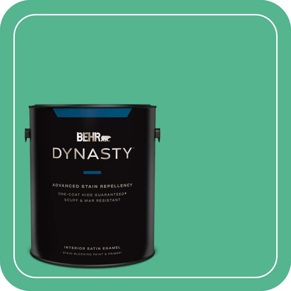 BEHR DYNASTY 1 gal. #MQ4-16 Aruba Green One-Coat Hide Satin Enamel Interior Stain-Blocking Paint & Primer