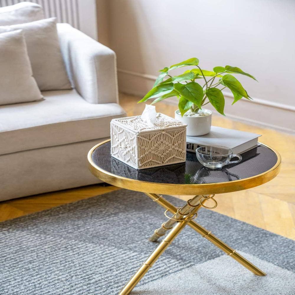 Unbranded Boho Macrame Woven Square Tissue Box Cover with Bead Buckle Closure and Iron Frame, Ivory (3)
