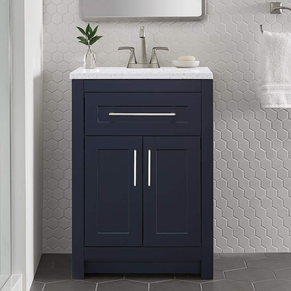 Home Decorators Collection Clady 25 in. Single Sink Deep Blue Bath Vanity with Silver Ash Cultured Marble Top (Assembled) (2)