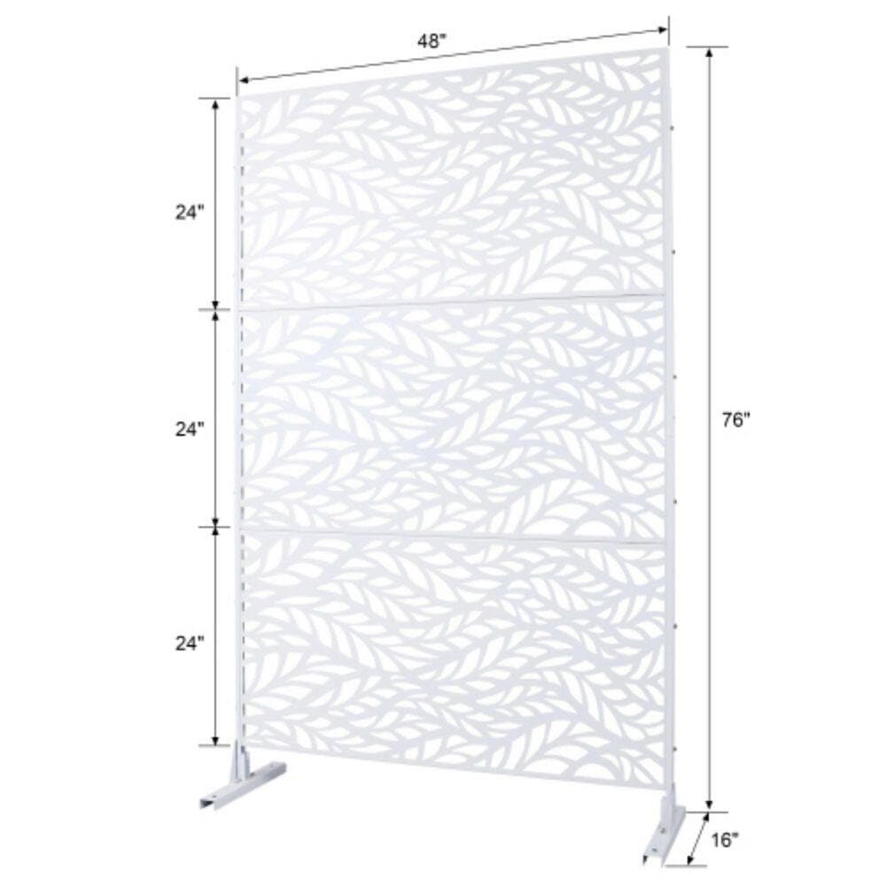Dracelo Outdoor & Indoor Privacy Screen Metal Privacy Screen 76 in.Hx48 in.W, Freestanding Decorative Privacy Screen White Metal (3)