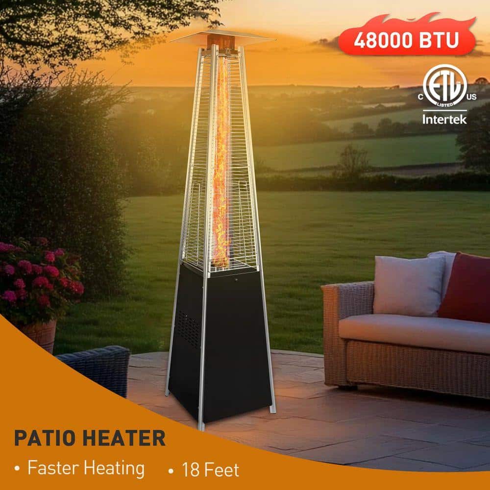 HOMEFUN Outdoor Pyramid 48,000 BTU Stainless Steel Rolling Propane Patio Heater with Detachable Wheels and Protective Cover (3)