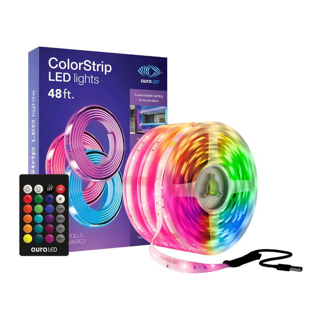 auraLED 48 ft. USB Plug-in. Dimmable Cuttable Color Changing Integrated LED Strip Light (2)