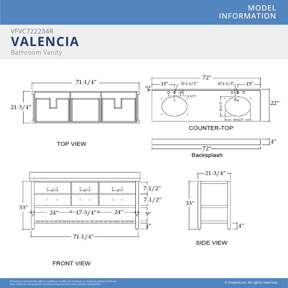 DreamLine Valencia W 22 in. D 34 in . H Oak Bathroom Vanity - with Top (2)