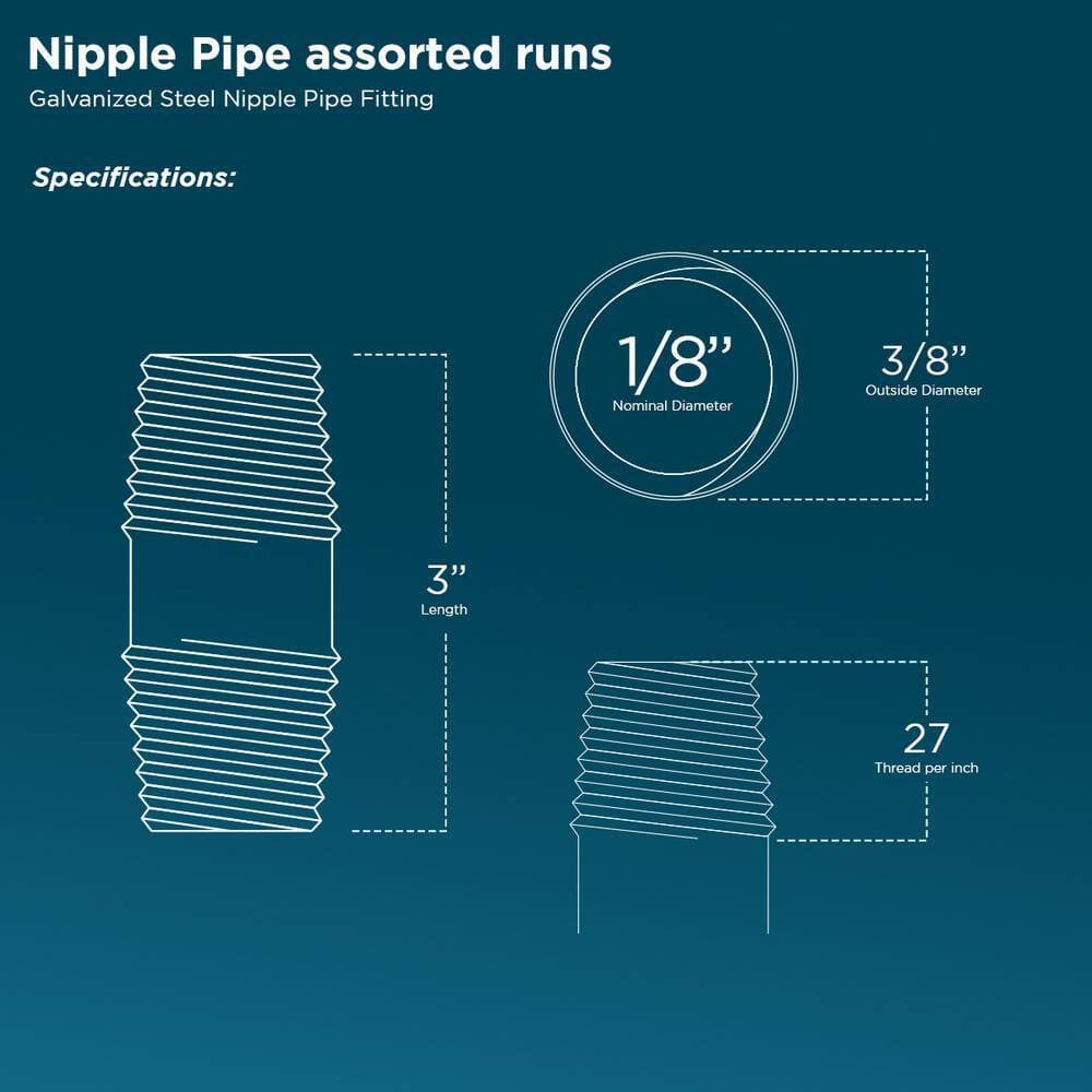 PLUMBFLEX 1/8 in. x 3 in. Galvanized Steel Pipe Nipple (10-Pack) (3)