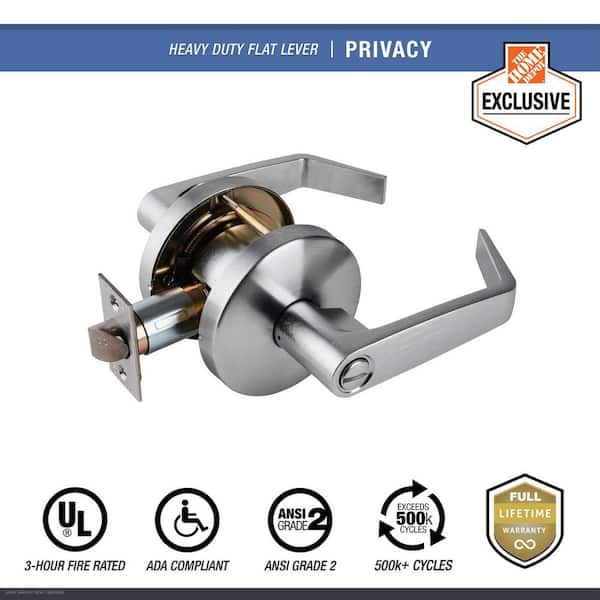 Universal Hardware Heavy Duty Commercial Cylindrical Privacy (bed/bath) Lever ADA UL 3-Hour Fire ANSI Grade 2 Satin Chrome (2)