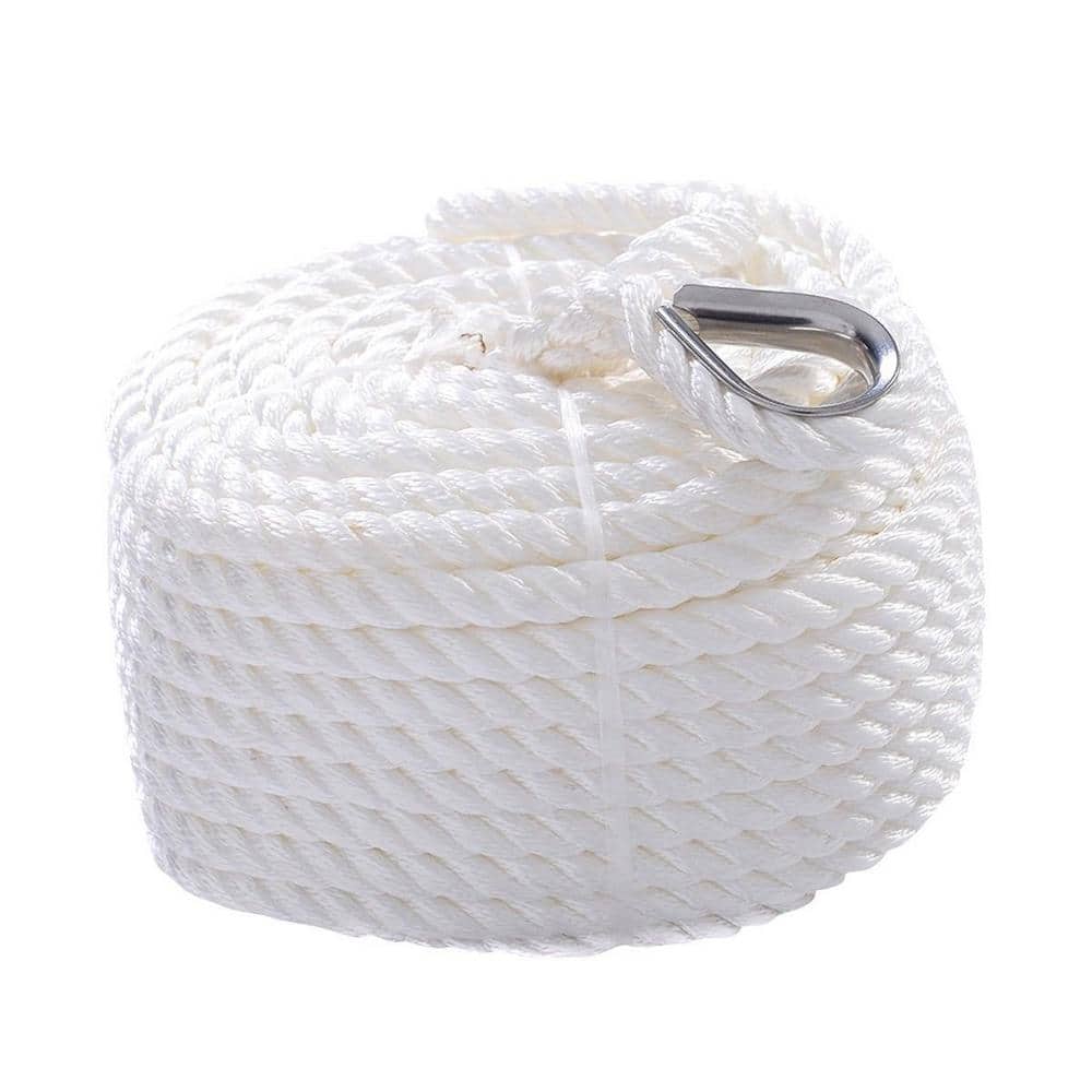 KingCord 1/2 in. x 100 ft. Twisted Nylon Anchor Line with 1/2 in. Galvanized Thimble, White Color Coiled (3)