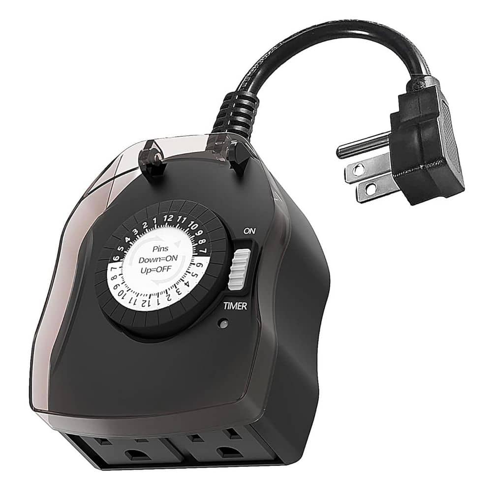 Ahfiwaso 1440 min. Mechanical 15 Amp Chronologic Outdoor Timer Waterproof Programmable Dual Grounded Outlets Heavy Duty (1)