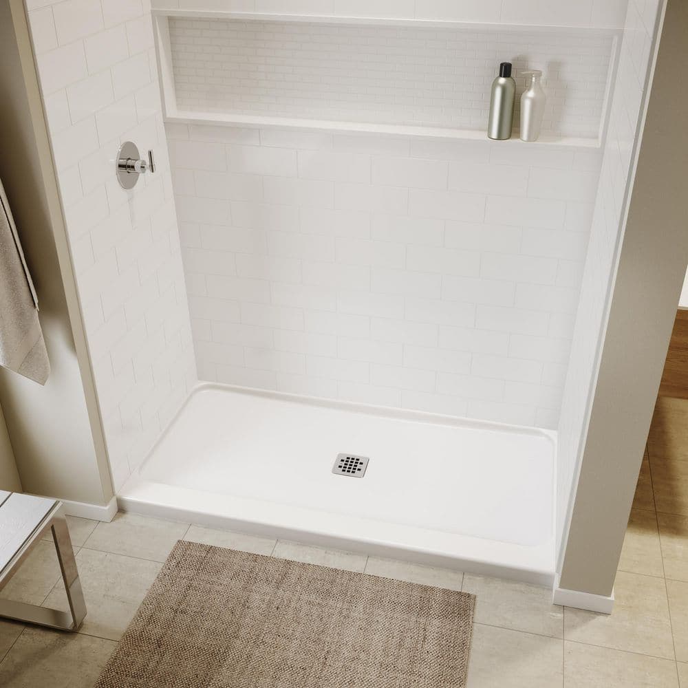 Bootz Industries Showercast 60 in. L 32 in. W Alcove Shower Pan Base with Square Chrome Drain (2)