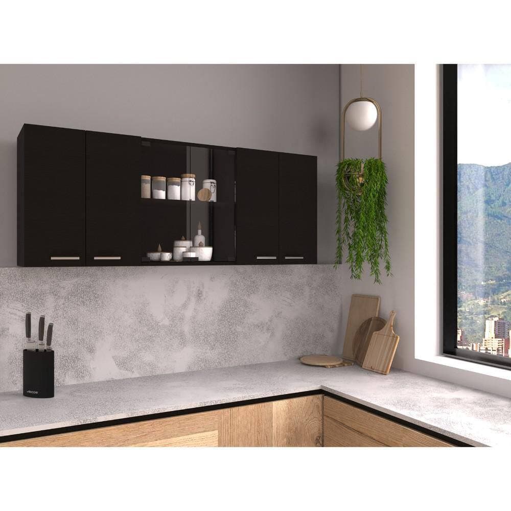 Tahanbath 59.05 in. W x 12.40 in. D x 23.62 in. H Bathroom Storage Wall Cabinet in Black with 6 Shelves and 2 Glass Door (2)