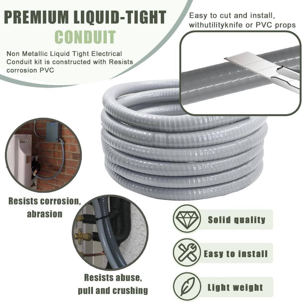 Unbranded 1 in 150 ft Non-Metallic Liquid-Tight Conduit Kit with 5 Straight and 4 Angle Connectors for Electrical (3)