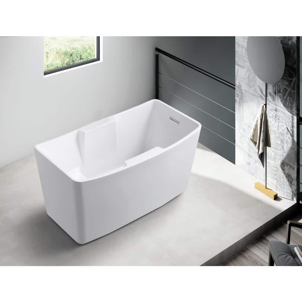 Kingston Brass Aqua Eden 51 in. Acrylic Flatbottom Freestanding Bathtub in Glossy White with Drain and Integrated Seat (2)