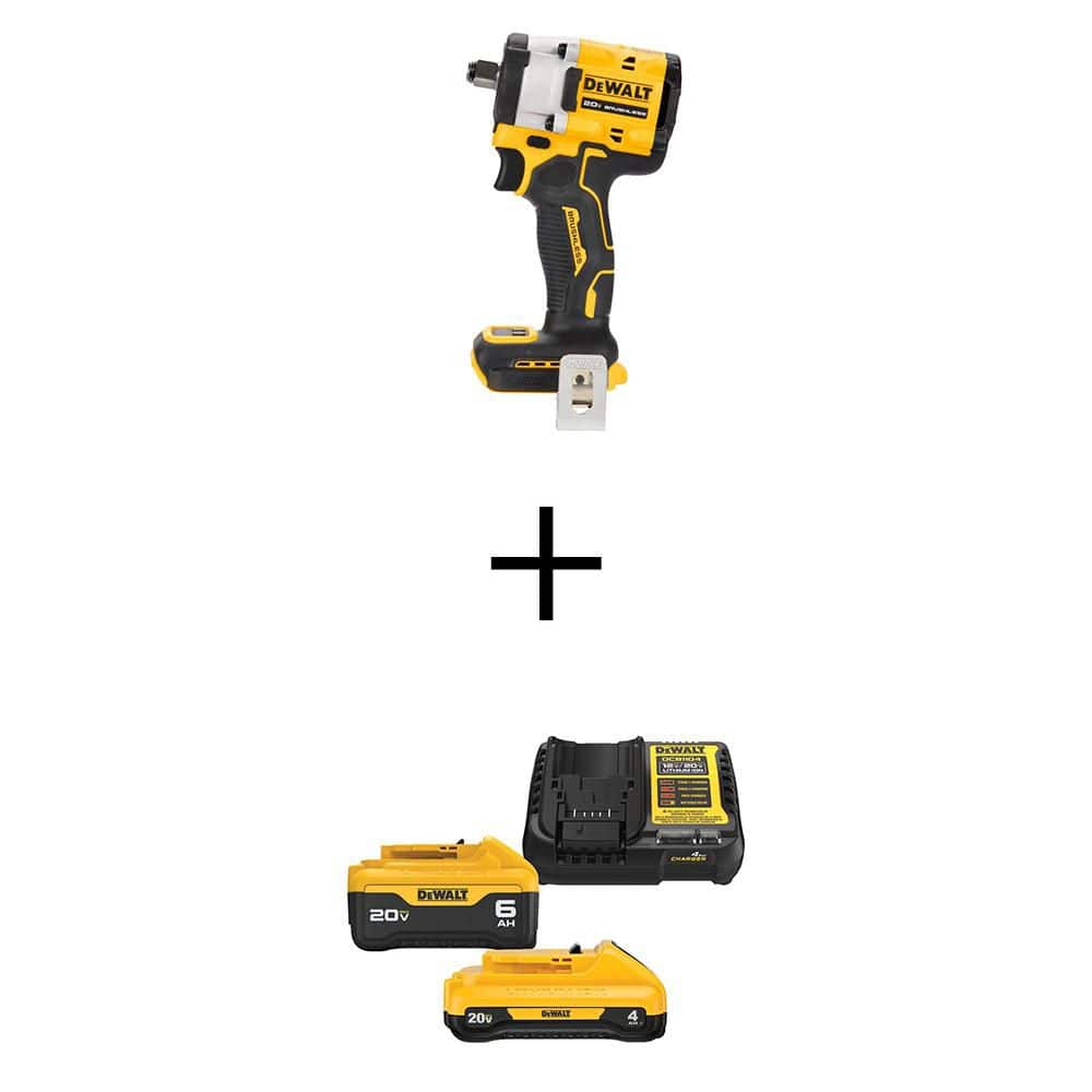 DEWALT ATOMIC 20V MAX Cordless Brushless 1/2 in. Impact Wrench with 20V MAX XR Premium Lithium-Ion 6.0Ah and 4.0Ah Batteries