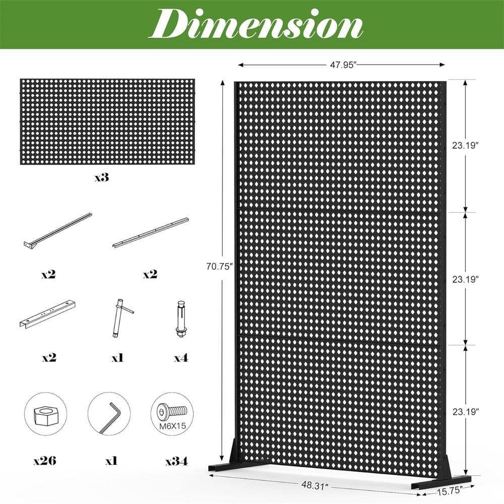 Unbranded 4 ft. x 6 ft. Black Galvanized Steel Rhombus-Shaped Privacy Screens Panels, Decorative Privacy Screen for Balcony Patio (2)