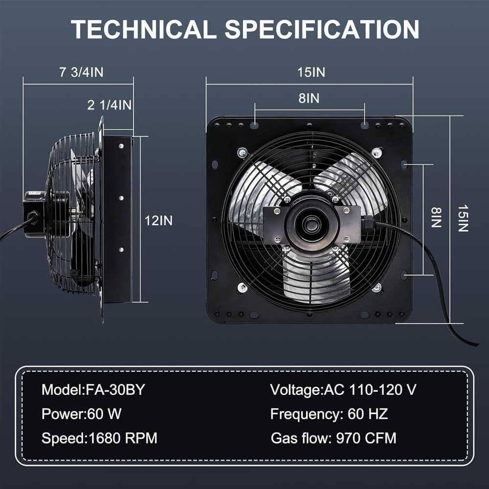 KIWDZFU 970 CFM 1680 RPM Aluminum 12 in. Electric Powered Shutter Wall Exhaust Fan w/ ON/OFF Switch for Gable, Attic, Greenhouse (3)