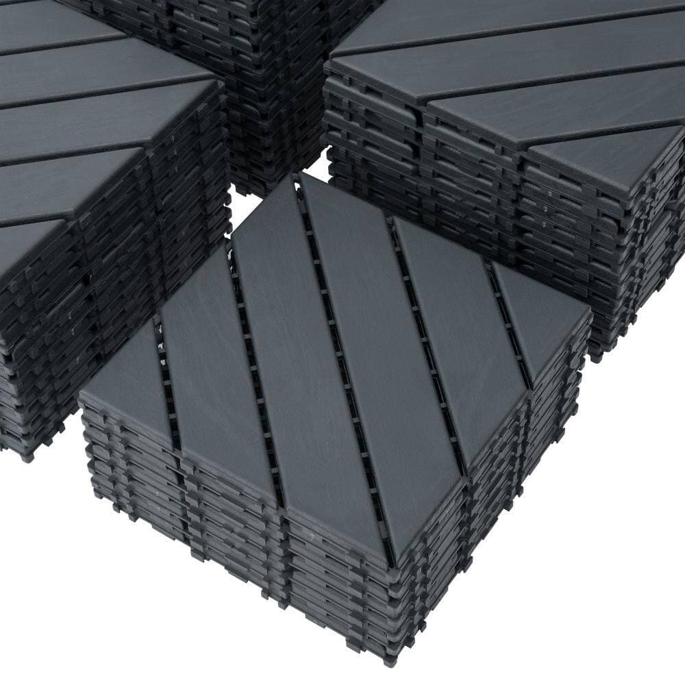 Unbranded 1 ft. x 1 ft. Grey Plastic Interlocking Deck Tiles, 44-Pack Patio Deck Tiles, Square Waterproof Outdoor All-Weather Use (2)
