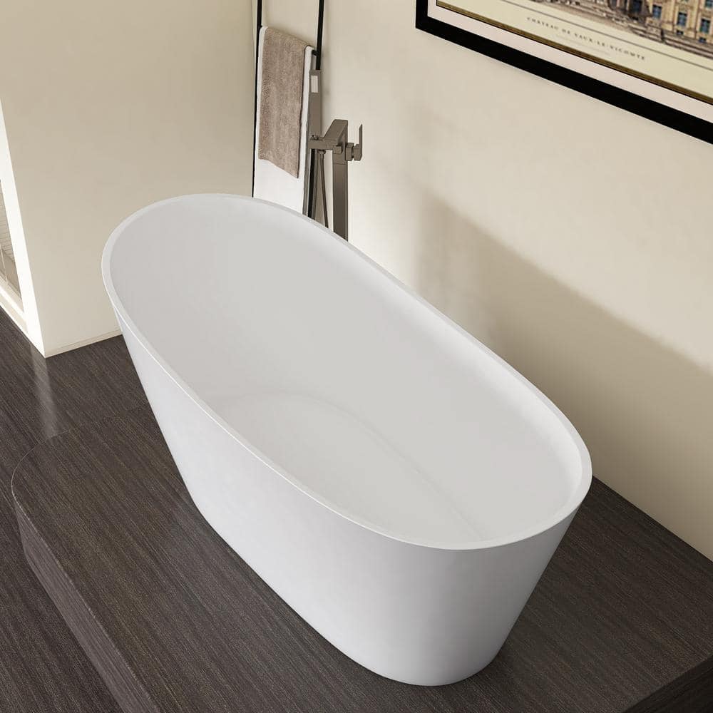 Getpro 67 in. x 29.5 in. Acrylic Flat Bottom Free Standing Bath Tub Oval Freestanding Soaking Bathtub with Side Drain in White (3)