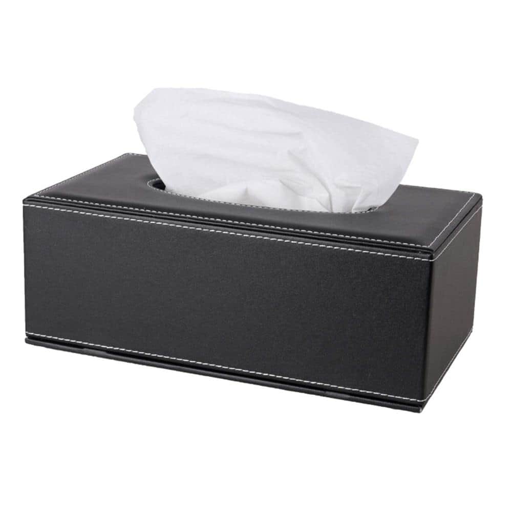 Unbranded Rectangular PU Leather Tissue Box Cover with Magnetic Bottom for Home Office Car Napkin Holder in Black (1)