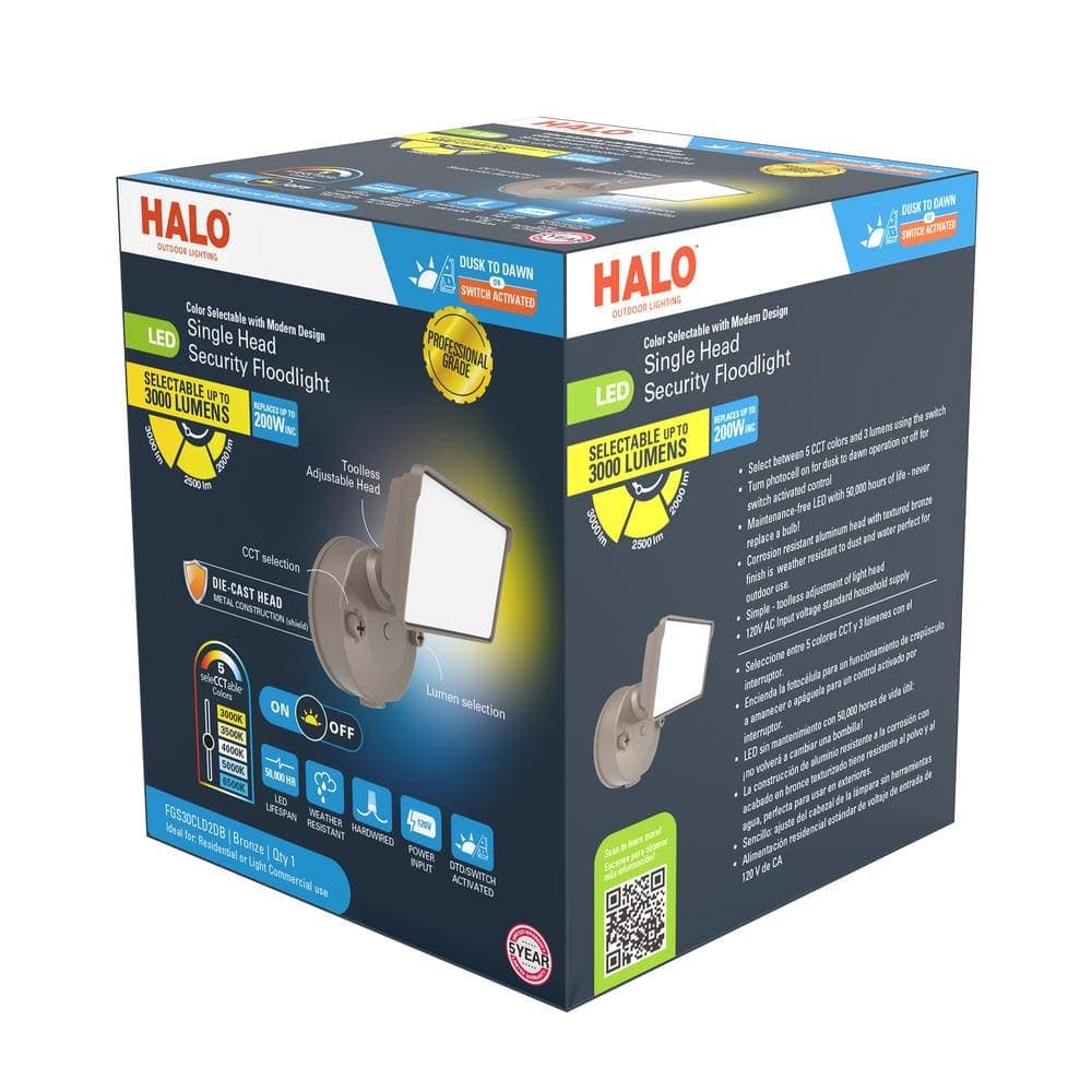 HALO 150-Watt Equivalent, 3000 Lumen, Integrated LED, Dusk to Dawn Flood Light, Bronze (3)
