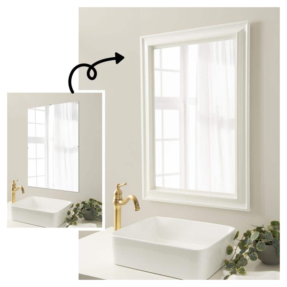 Amanti Art Mirror Makeover Parlor White 31.25 in. W x 37.25 in. H Bathroom Mirror Frame Border Kit-Fits a 30 x 36 mirror (3)