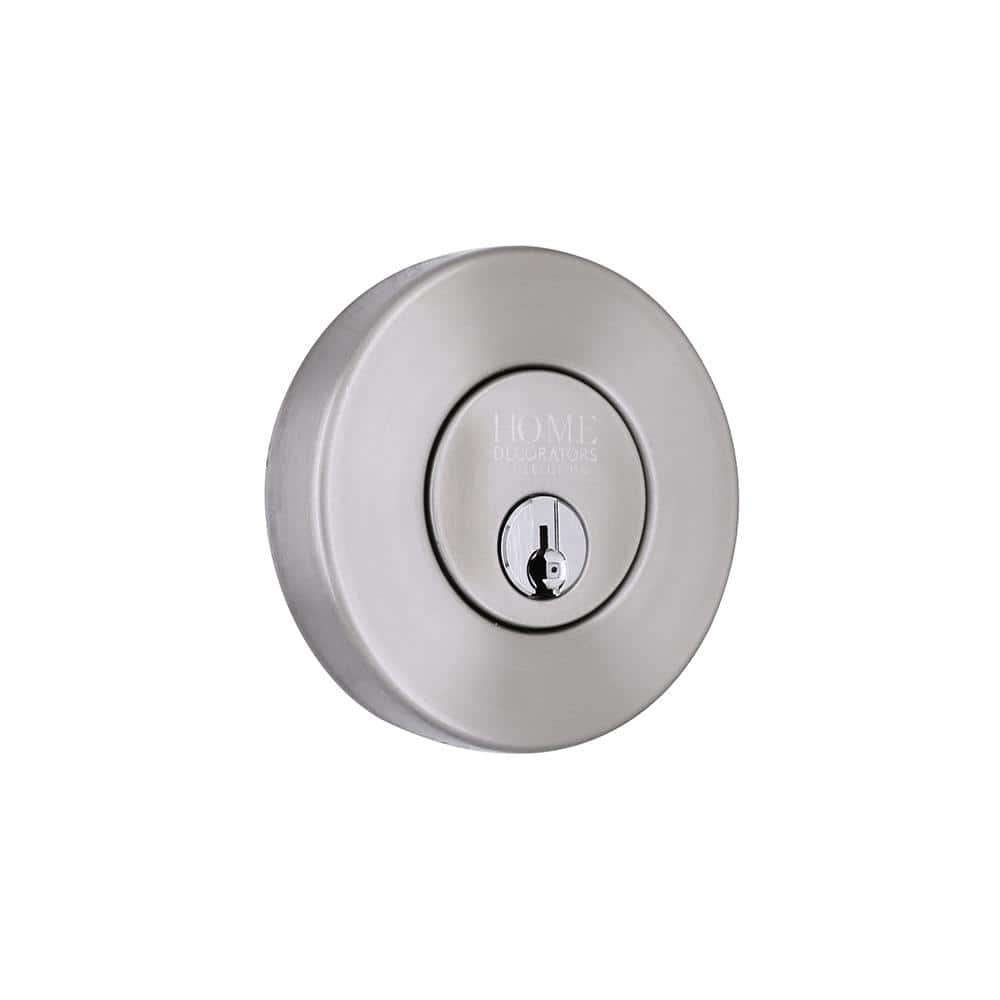 Home Decorators Collection Round Satin Nickel Single Cylinder Deadbolt Featuring Dual Keyway