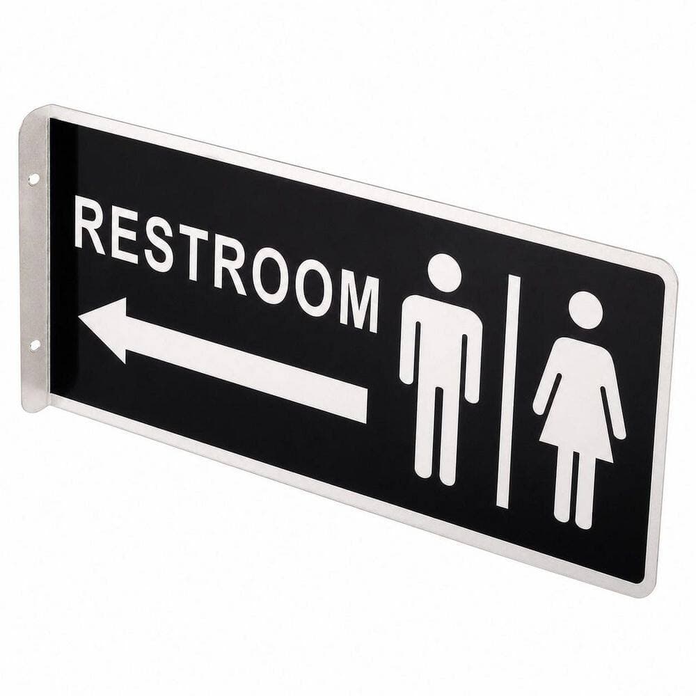 LAIFUCAM 1-Pack Double Sided Aluminum Silver Black Restroom Sign Metal Bathroom Sign for Home Office Door Mount (1)