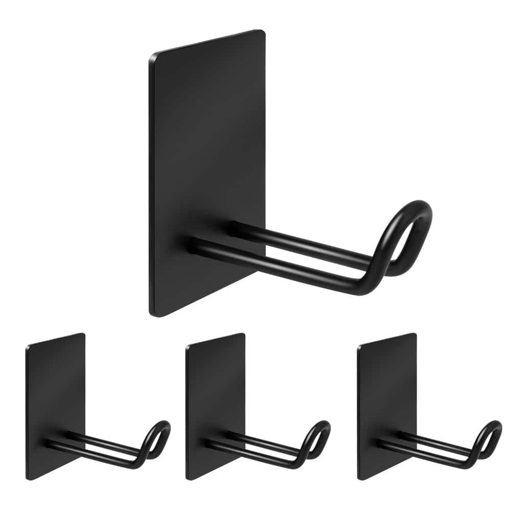 Unbranded Extended-Rod Self-Adhesive Stainless Steel No-Drill Wall Mounted Robe and Towel Hook in Black, 4-Pack (1)