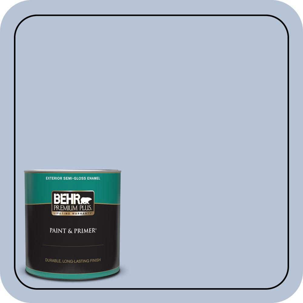 BEHR PREMIUM PLUS 1 qt. #610C-3 Virginia Blue Semi-Gloss Enamel Exterior Paint & Primer