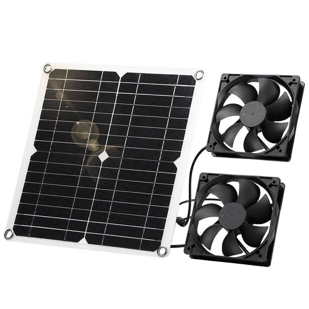 KIWDZFU 12W Solar Panel Fan Kit with Dual DC Fan for Greenhouses, Chicken Coops, Sheds, and Pet Houses (1)