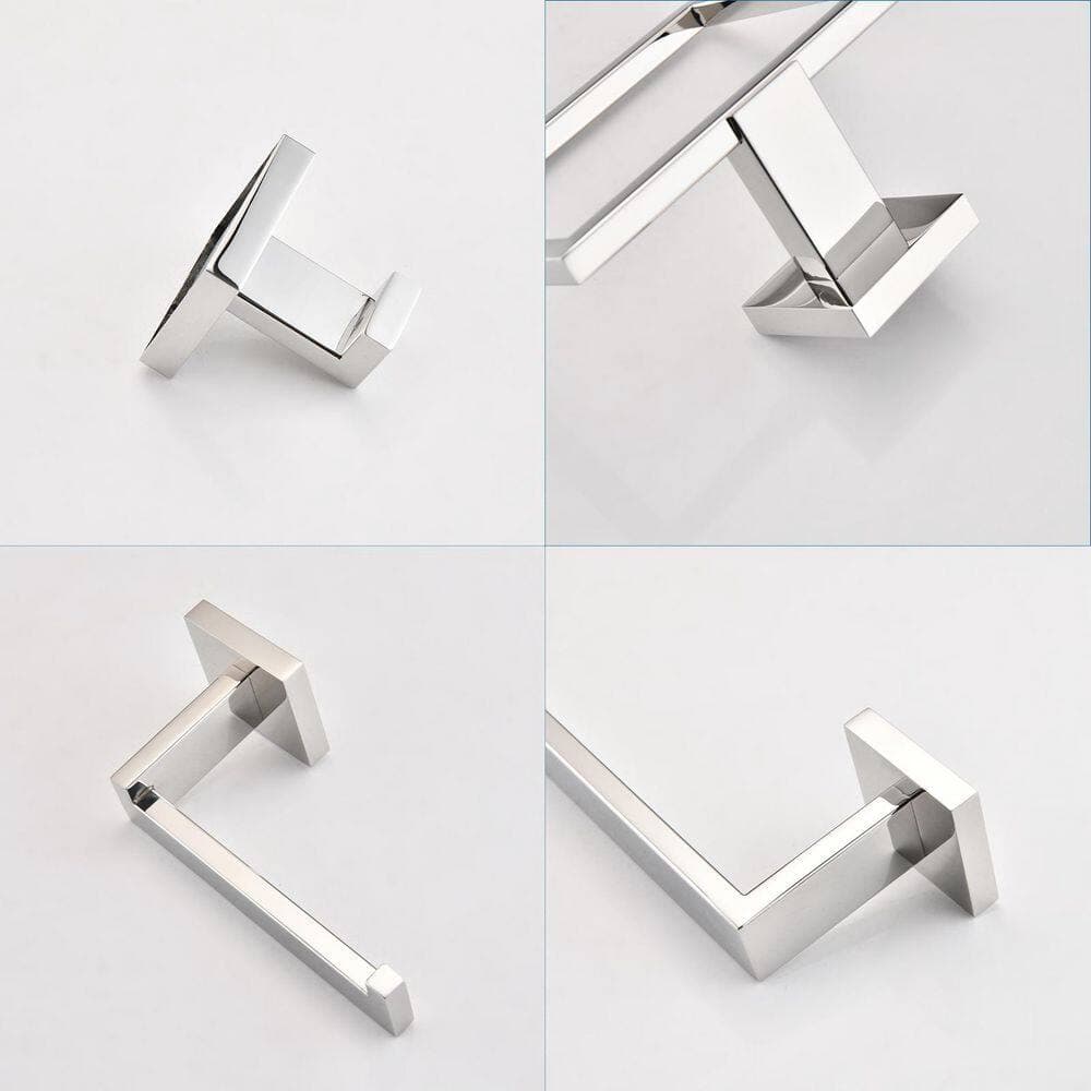 Unbranded 5-Piece Bathroom Towel Rack Set: Towel Bar + Ring + Hooks + TP Holder, Brushed Finish in Silver (3)