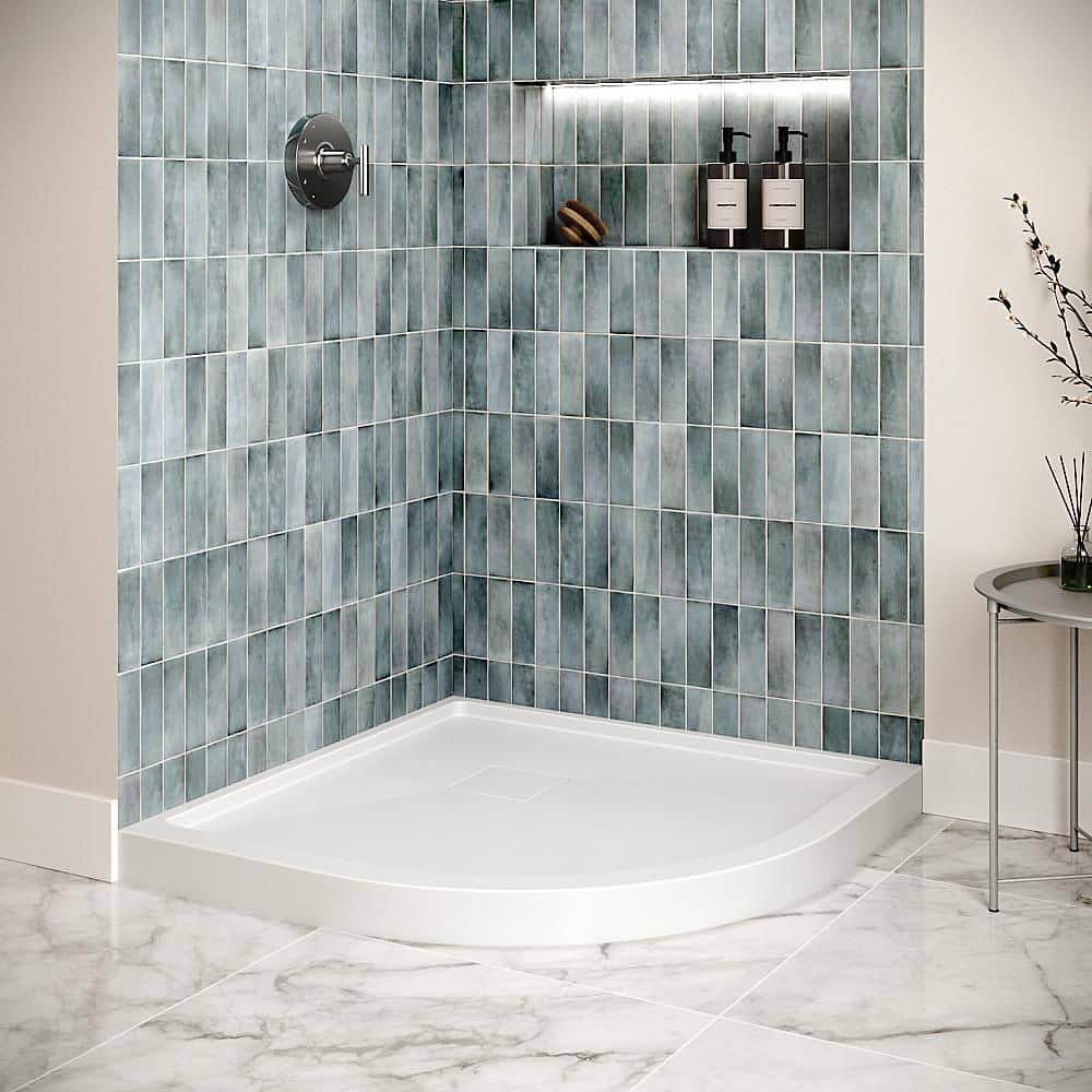 Streamline DT-2218-93 36 in. x 36 in. Round Corner PP Shower Pan Base in Glossy White with Center Drain, Drain Included (2)