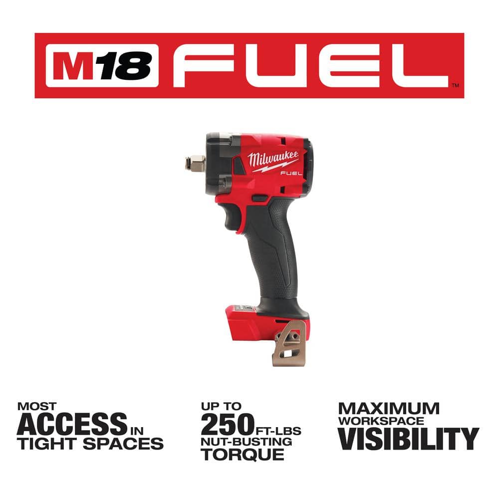 Milwaukee M18 FUEL GEN-3 18V Lith-Ion Brushless Cordless 1/2 in. Compact Impact Wrench w/ FORGE 8. 0Ah Battery & Charger (3)