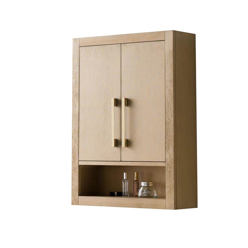 Vanity Art Chambery 24 in. W 8 in. D 33 in. H Bathroom Storage Wall Cabinet Natural Oak (2)