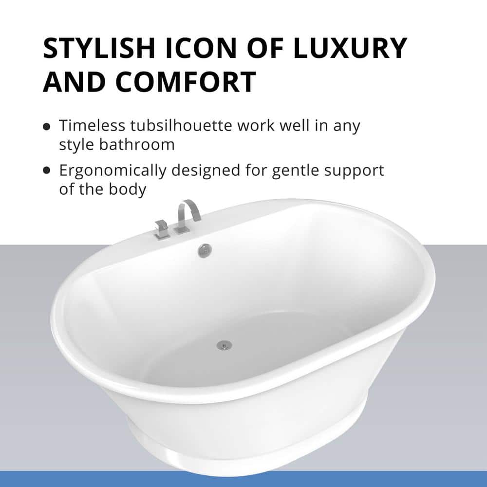 DreamLine Caribbean 60 in. x 41.5 in. Acrylic Freestanding Soaking Bathtub with Center Drain in White (2)