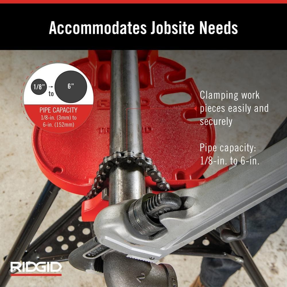 RIDGID 1/8 in. to 6 in. Pipe Capacity, Portable TriStand Chain Vise with Integral Folding Legs, & Tool Tray Model 460-A (3)
