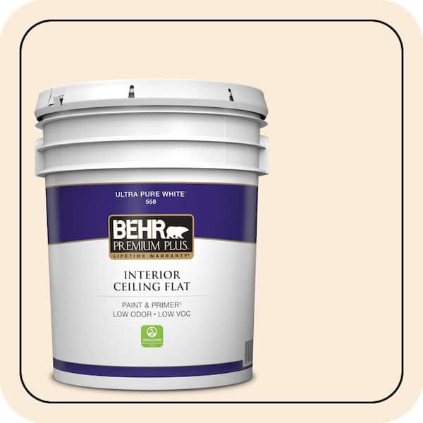 BEHR PREMIUM PLUS 5 gal. #OR-W01 White Blush Ceiling Flat Interior Paint & Primer (2)