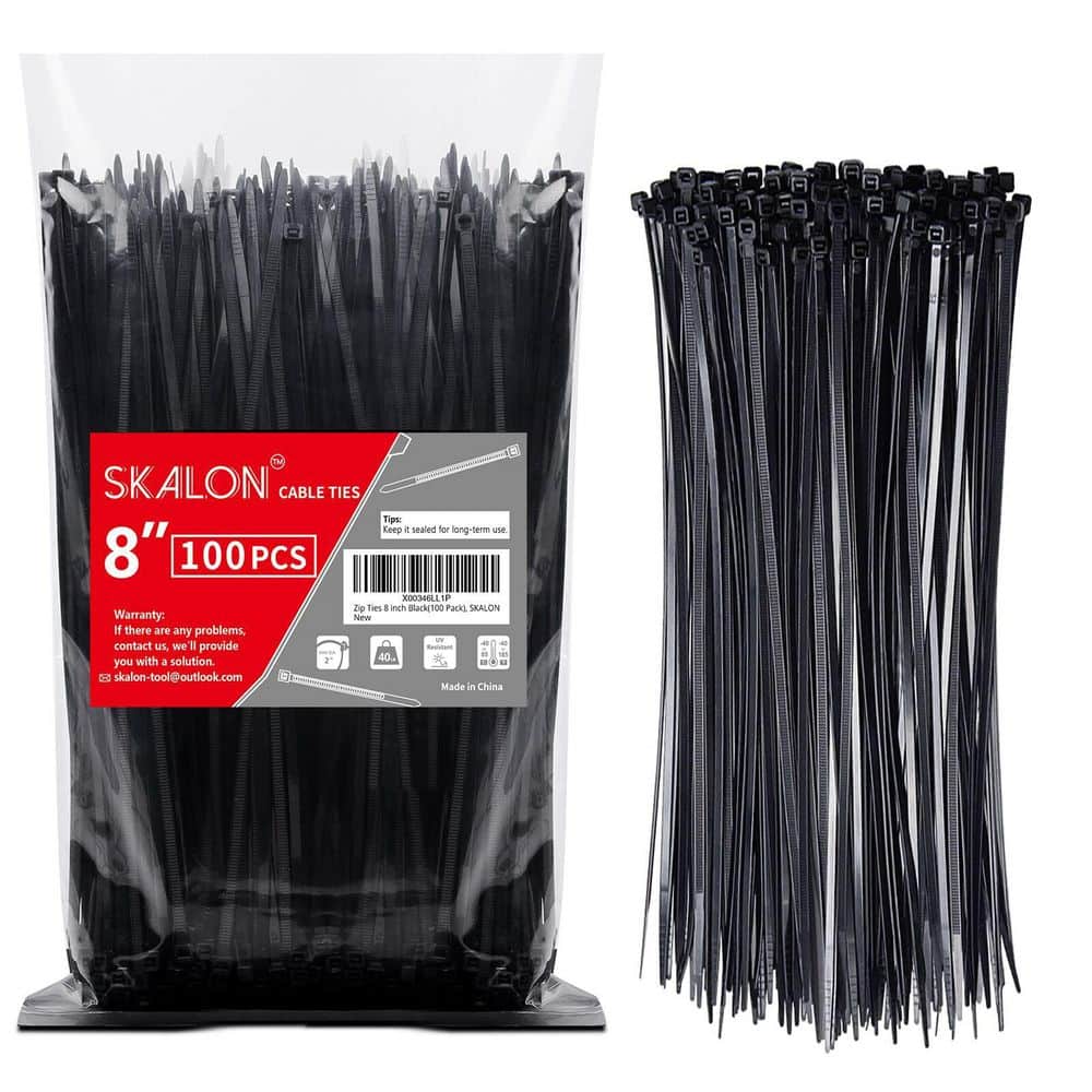 NVNOO 8 in. Black Cable Ties, 40 lbs. Tensile Strength, Wire Ties for Indoor and Outdoor Use (100-Pack) (1)