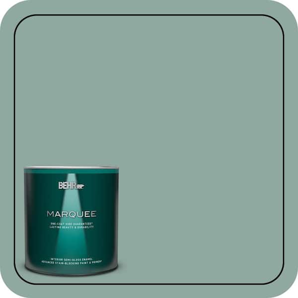 BEHR MARQUEE 1 qt. #S430-4 Green Meets Blue One-Coat Hide Semi-Gloss Enamel Interior Paint & Primer (2)