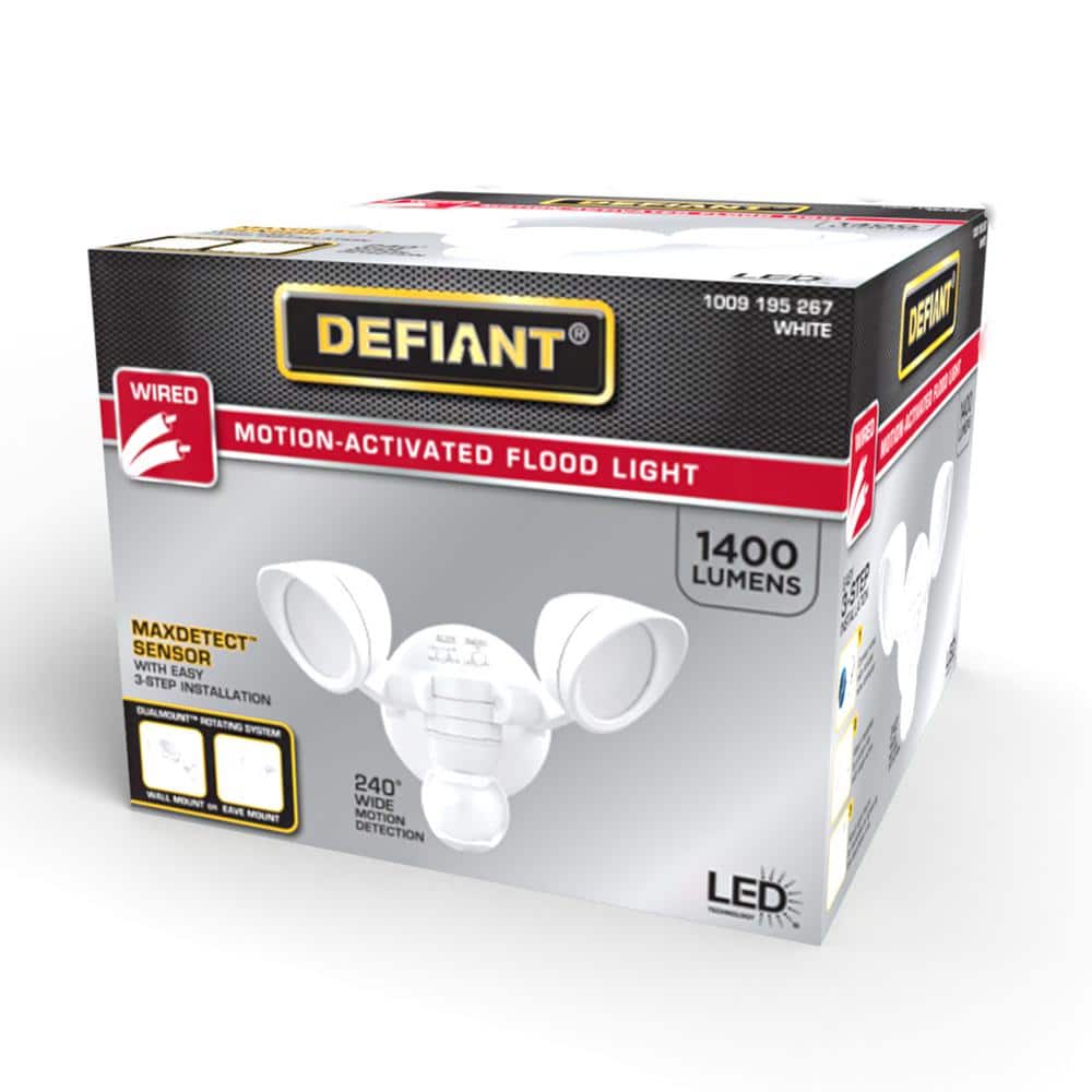 Defiant MaxDetect 240° White Motion Sensing Wired Outdoor 2-Head LED Security Flood Light 1400 Lumens (3)