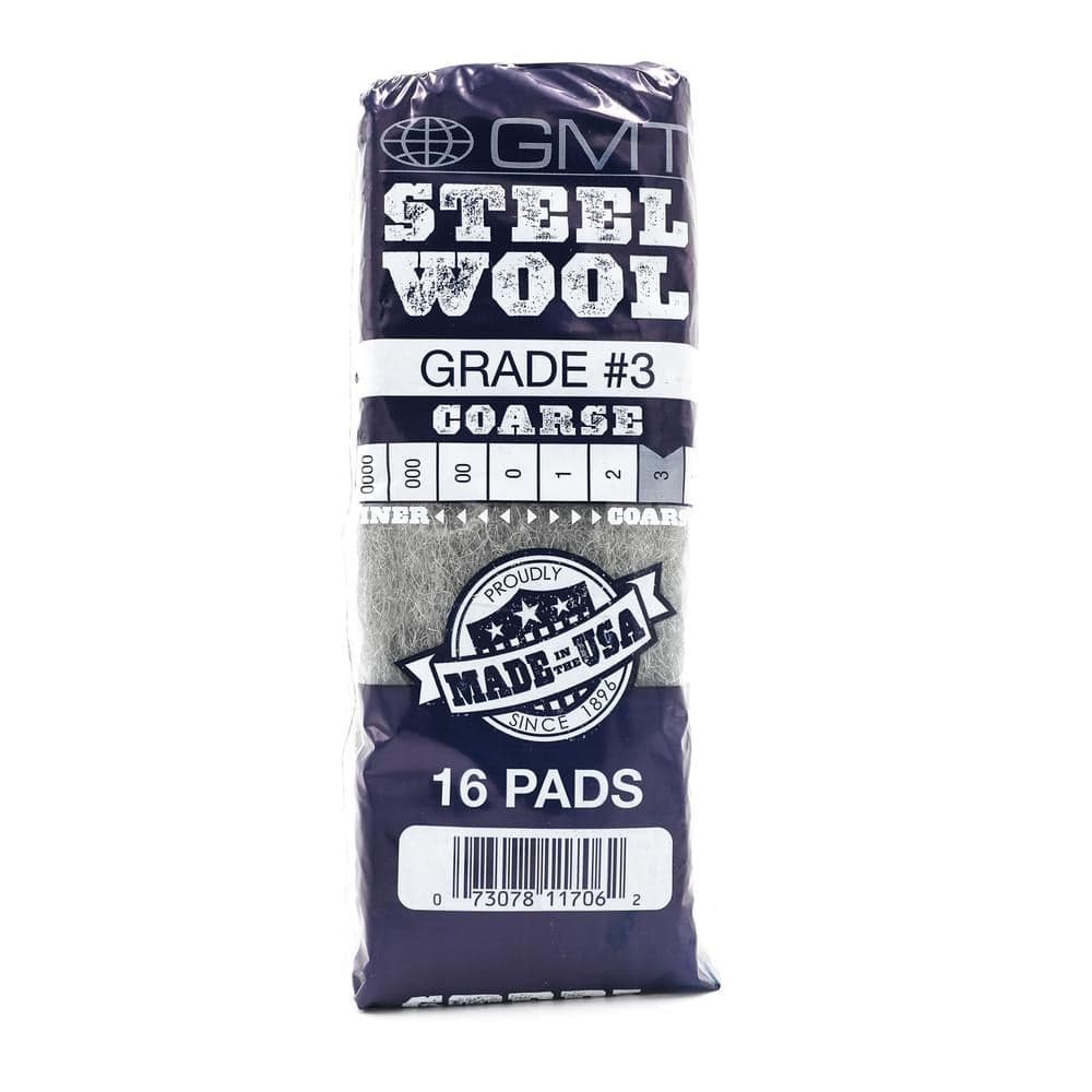 GMT Steel Wool #3 Coarse Grade Hand Pads - Pack of 16 Pads (2)