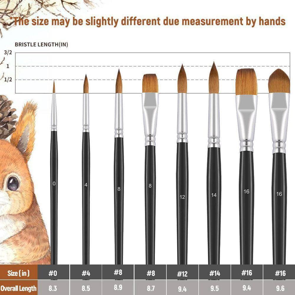 KIWDZFU 8-Pcs Kolinsky Sable Watercolor Paint Brush Set Variety Shapes Flat Round Cat's Tongue Oval for Acrylic Gouache Inks (3)