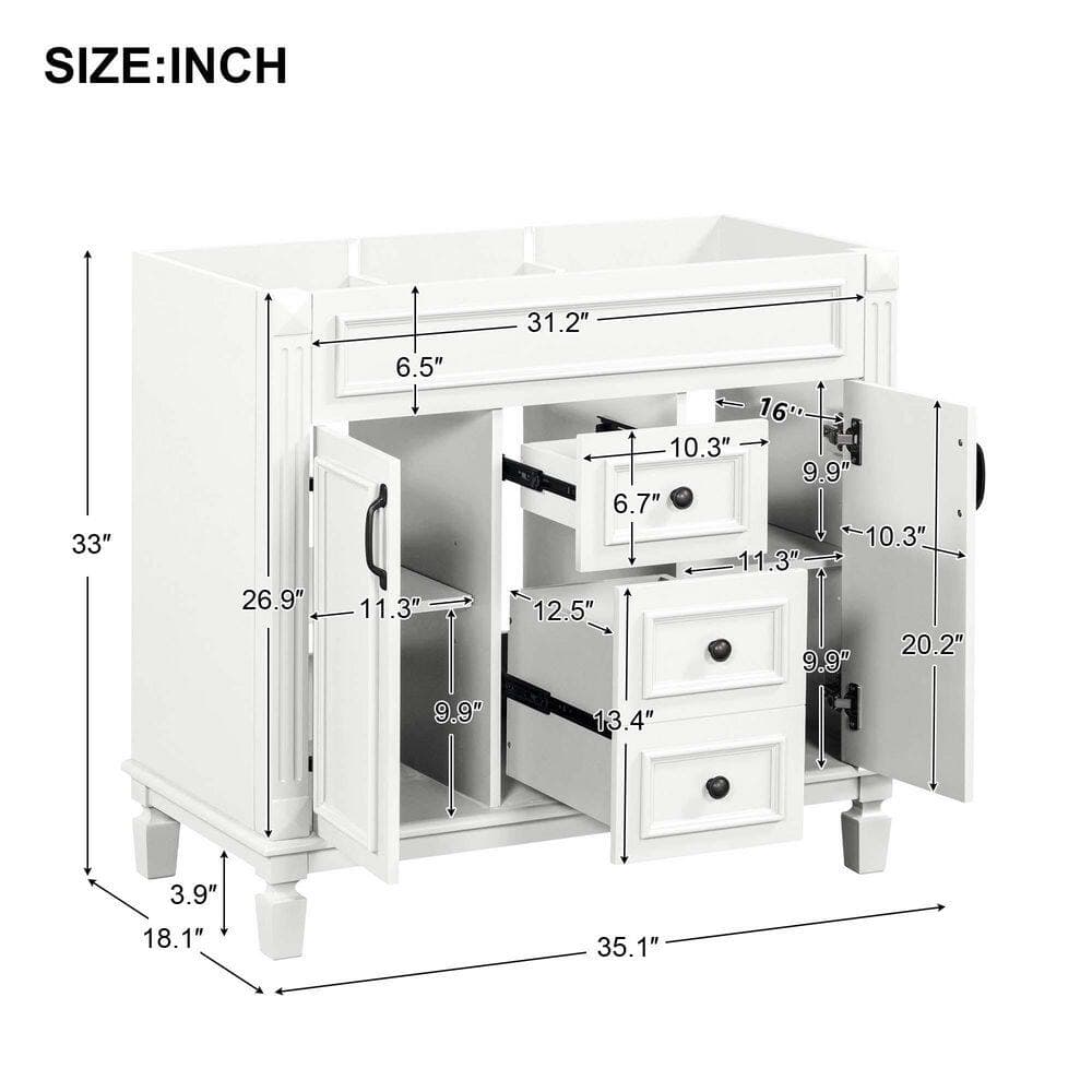 LuckByte 36 in. Bath Vanity Cabinet without Top with 2 Soft Closing Doors and 2 Drawers in White (3)