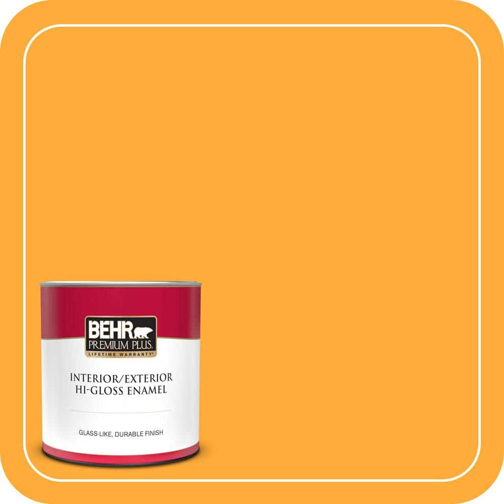 BEHR PREMIUM PLUS 1 qt. #S-G-310 Peach Butter Hi-Gloss Enamel Interior/Exterior Paint & Primer (1)