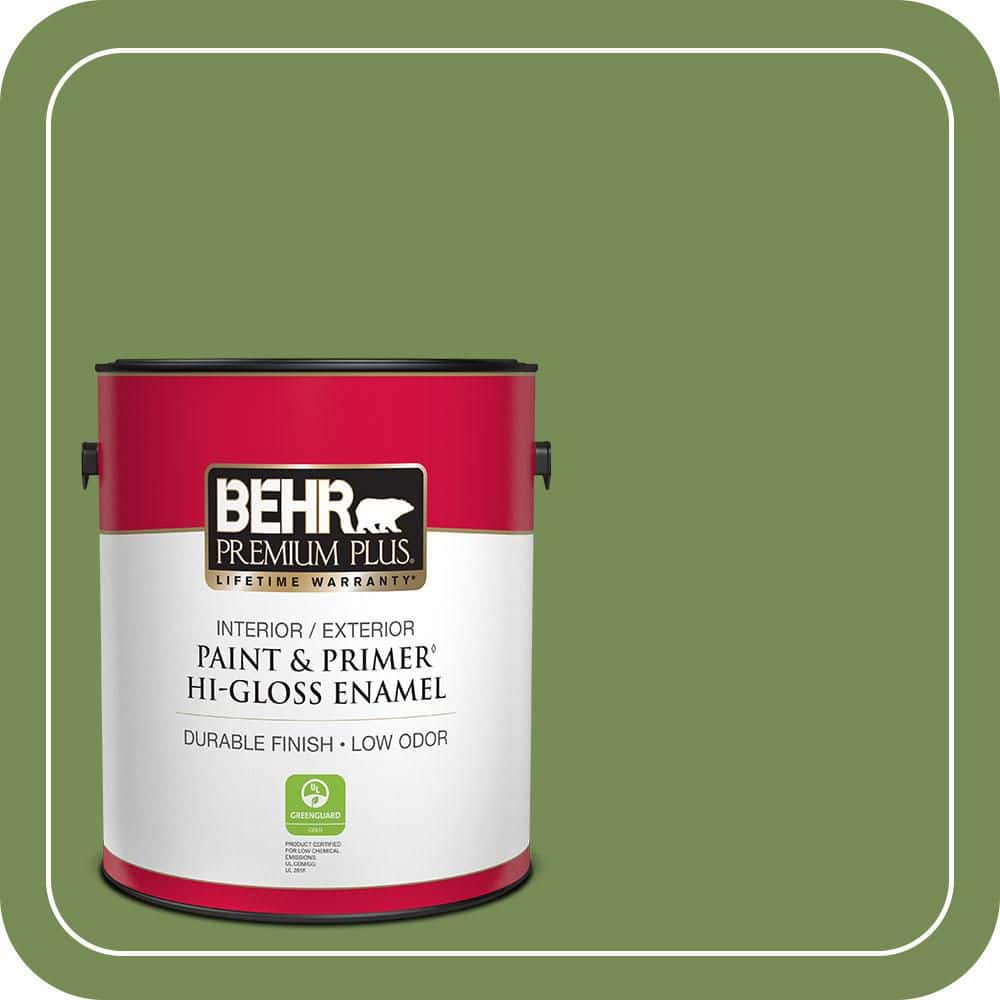 BEHR PREMIUM PLUS 1 gal. #MQ6-52 Lucky Clover Hi-Gloss Enamel Interior/Exterior Paint & Primer